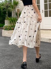 DAZY Chân váy xếp ly in hoa - Màu be - Xem 2