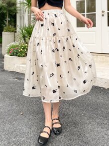 DAZY Chân váy xếp ly in hoa - Màu be - Xem 8