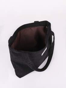 2pcs Patch Detail Corduroy Shoulder Tote Bag With Square Bag School Bag Set For Graduate,Teen Girls,Freshman,Sophomore,Junior & Senior In College,University & High School,Perfect For Outdoors,Travel & Back To School,School Bag,Portable,Large Capacity,For Teen Girls Women College Students,Perfect For Office,College,Elementary School,Middle School,High School,Work,Business,Commute, School Bag With Pouch For Women - Black - View 6