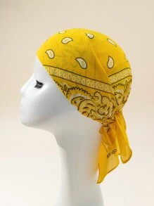 1条100%纯棉腰果图案头巾/小方巾 - 黃色 - 查看 3