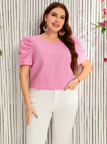Blusa de guingán de manga farol - Rosa - Ver 1