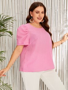 Blusa de guingán de manga farol - Rosa - Ver 5