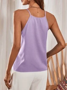 SHEIN Privé Top de tirantes unicolor con fruncido - Morado - Ver 2