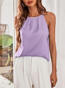 SHEIN Privé Top de tirantes unicolor con fruncido - Morado - Ver 3