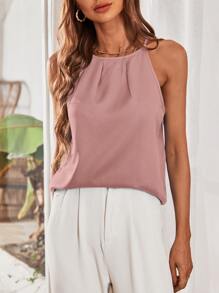 SHEIN Privé Top de tirantes unicolor con fruncido - Rosa vieja - Ver 3