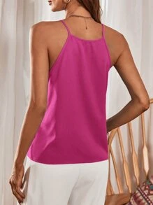 SHEIN Privé 素色拼接細節吊帶上衣 - 玫紅色 - 查看 2