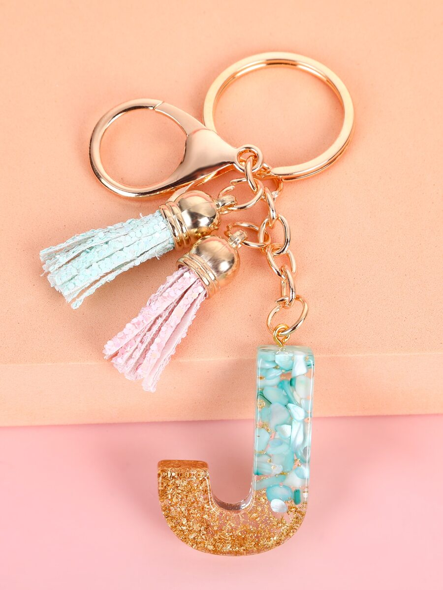 流蘇和字母墜飾鑰匙圈 - 彩色 - 查看 1