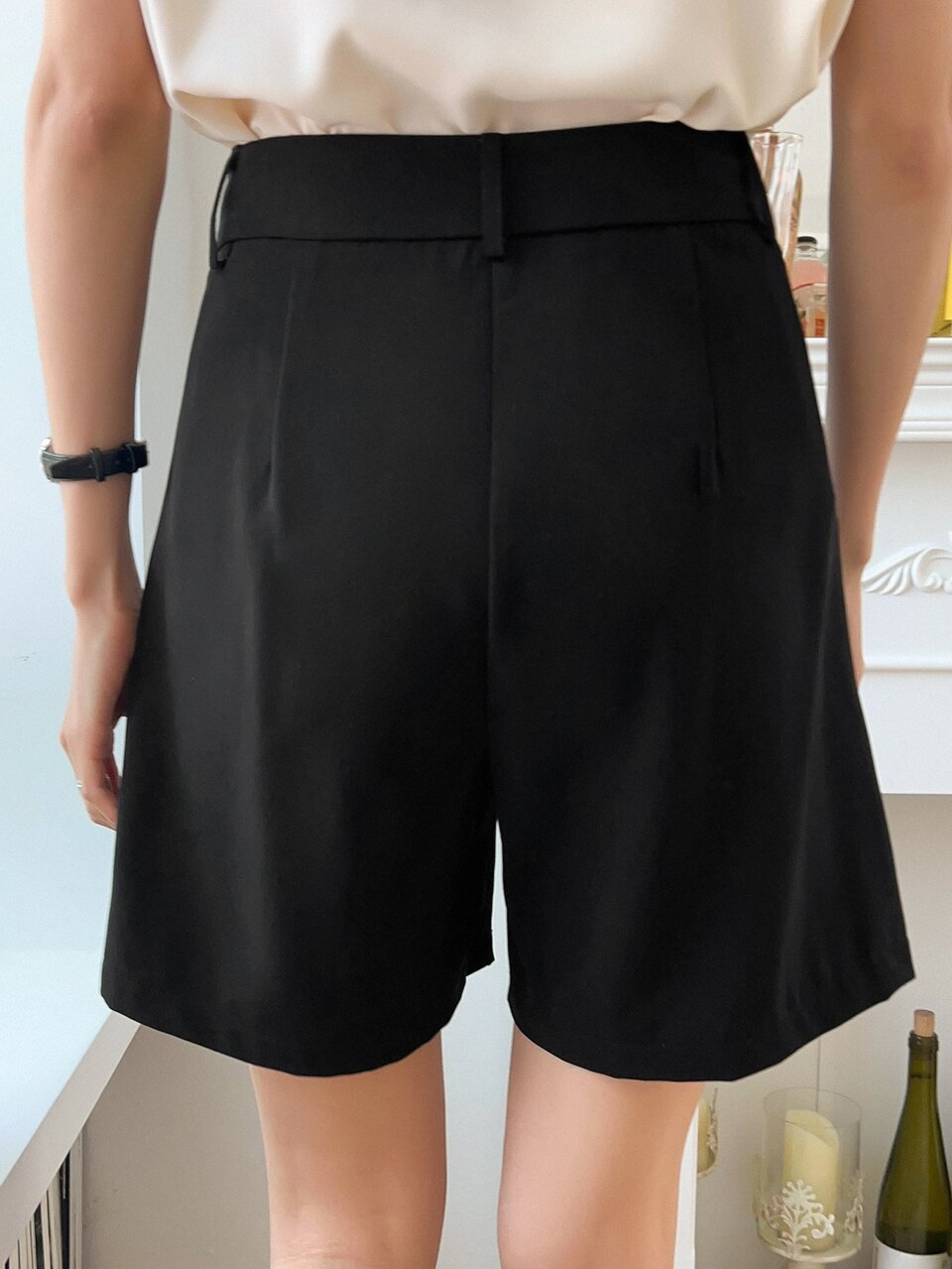 High Waist Plicated Detail Wide Leg Shorts