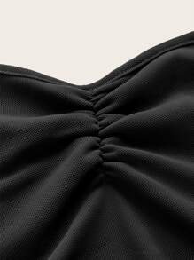 SHEIN ICON Ruched Tie Backless Hanky Hem Mesh Halter Y2k Top - Black - View 3