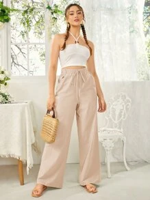 SHEIN Essnce Knot Waist Wide Leg Trousers