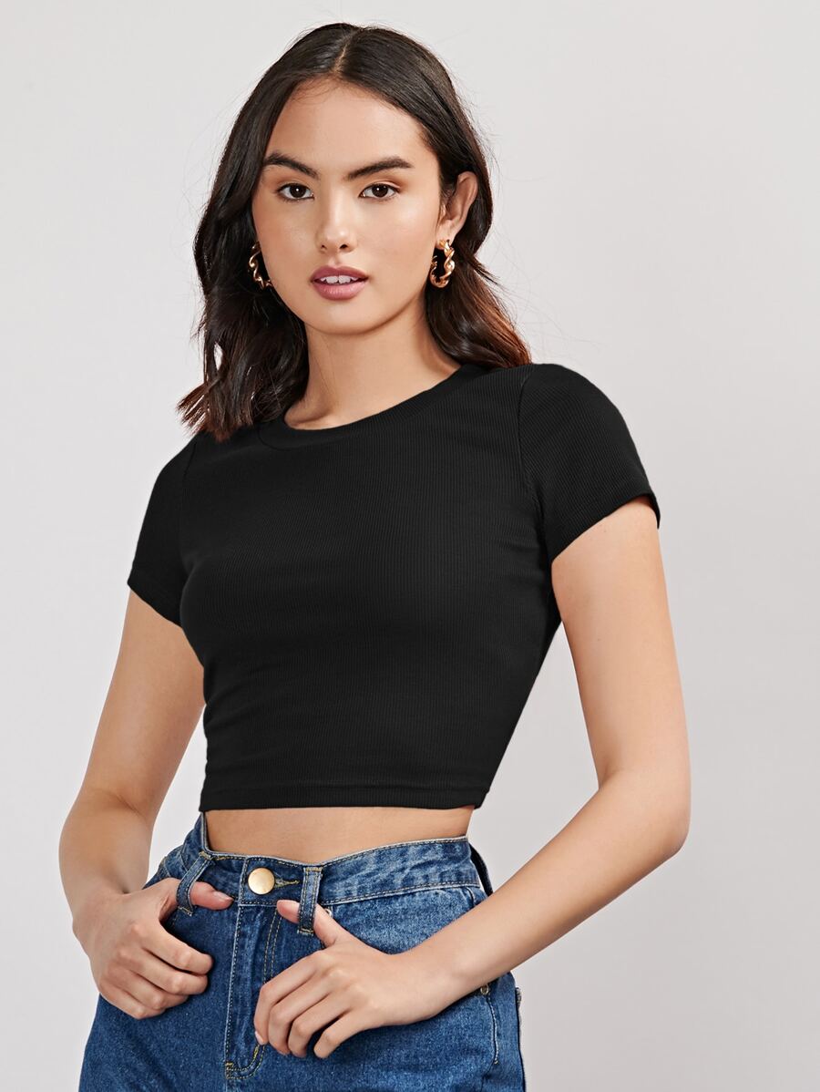 SHEIN EZwear Áo crop top đan gân