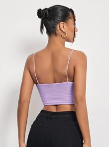 SHEIN Essnce Áo hai dây Gân đan màu trơn Giải trí - Màu Lilac Tím - Xem 2