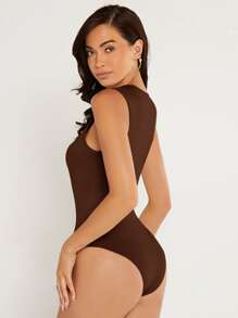 SHEIN BASICS Body tank de cuello redondo - Café integral - Ver 6