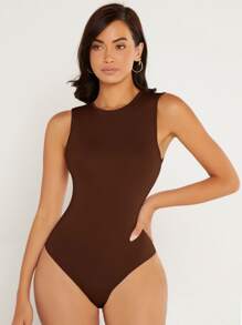 SHEIN BASICS Body tank de cuello redondo - Café integral - Ver 3