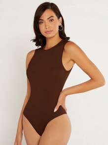 SHEIN BASICS Body tank de cuello redondo - Café integral - Ver 4