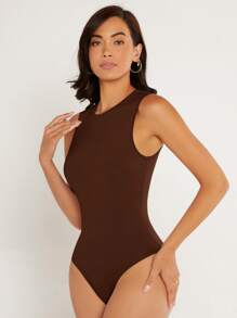 SHEIN BASICS Body tank de cuello redondo - Café integral - Ver 5