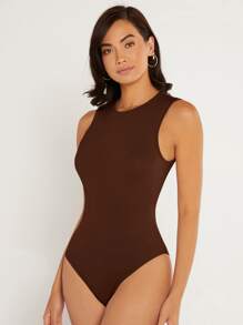 SHEIN BASICS Body tank de cuello redondo - Café integral - Ver 7