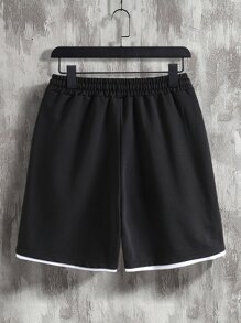 Manfinity Homme Men Letter Graphic Contrast Trim Drawstring Waist Shorts Letter Sweat Shorts, For Husband, Boyfriend Gifts - Black - View 2