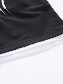 Manfinity Homme Men Letter Graphic Contrast Trim Drawstring Waist Shorts Letter Sweat Shorts, For Husband, Boyfriend Gifts - Black - View 6