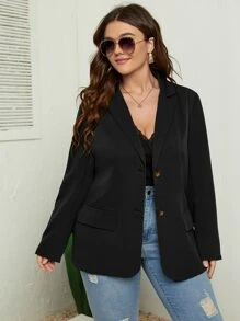 SHEIN Unity Plus Single Breasted Lapel Neck Blazer - Black - View 1
