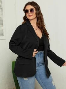 SHEIN Unity Plus Single Breasted Lapel Neck Blazer - Black - View 4