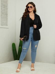 SHEIN Unity Plus Single Breasted Lapel Neck Blazer - Black - View 5