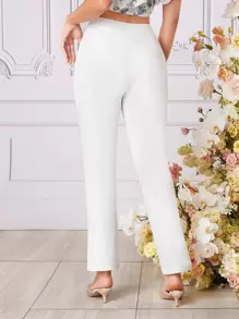 SHEIN Privé Solid Split Hem Tapered Pants - White - View 3