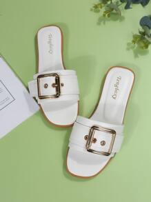 Frauen Flache Sandalen mit Schnalle Dekor, Fashion Sommer