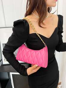 Quilted Detail Chain Bag - Hot Pink - View 2