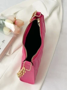 Quilted Detail Chain Bag - Hot Pink - View 3