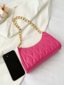 Quilted Detail Chain Bag - Hot Pink - View 4