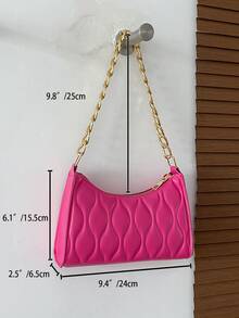 Quilted Detail Chain Bag - Hot Pink - View 5