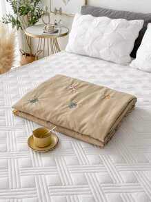 Butterfly Embroidered Quilted Bedspread - Khaki - View 2
