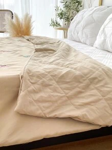 Butterfly Embroidered Quilted Bedspread - Khaki - View 5