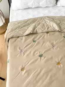 Butterfly Embroidered Quilted Bedspread - Khaki - View 6