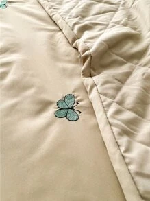 Butterfly Embroidered Quilted Bedspread - Khaki - View 7