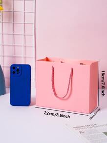 5 chiếc/10 chiếc Túi giấy Kraft màu hồng đơn giản, Túi quà màu đen, Túi đóng gói quà tặng, Đồ dùng cho bữa tiệc, Túi mua sắm - Hồng - Xem 3