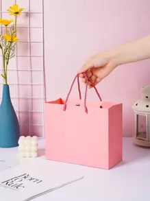 5 chiếc/10 chiếc Túi giấy Kraft màu hồng đơn giản, Túi quà màu đen, Túi đóng gói quà tặng, Đồ dùng cho bữa tiệc, Túi mua sắm - Hồng - Xem 5