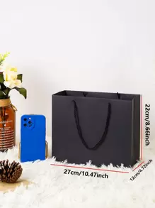 5/10 unidades de sacola de presente simples, sacola de papel preta portátil para festa, casamento, embalagem, chá de bebê, aniversário, Natal, festa, artesanato de presentes, enfeites, pedido de casamento, embalagem de caixas de velas, decoração de Halloween, decorações de aniversário, aniversário, casamento, decorações de festa, decorações de Natal, noiva, festa, outono, Natal, dia dos namorados - Preto - Ver 3