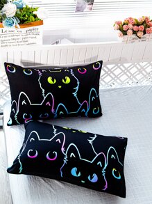 1pair Cat Pattern Pillowcase Without Filler - Multicolor - View 1