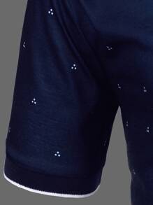 Manfinity Homme Men Allover Print Contrast Trim Polo Shirt - Navy Blue - View 3