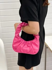 Minimalist Snap Button Ruched Bag - Hot Pink - View 5