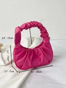Minimalist Snap Button Ruched Bag - Hot Pink - View 8