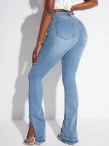 SHEIN SXY Split Hem Bootcut Jeans - Light Wash - View 2
