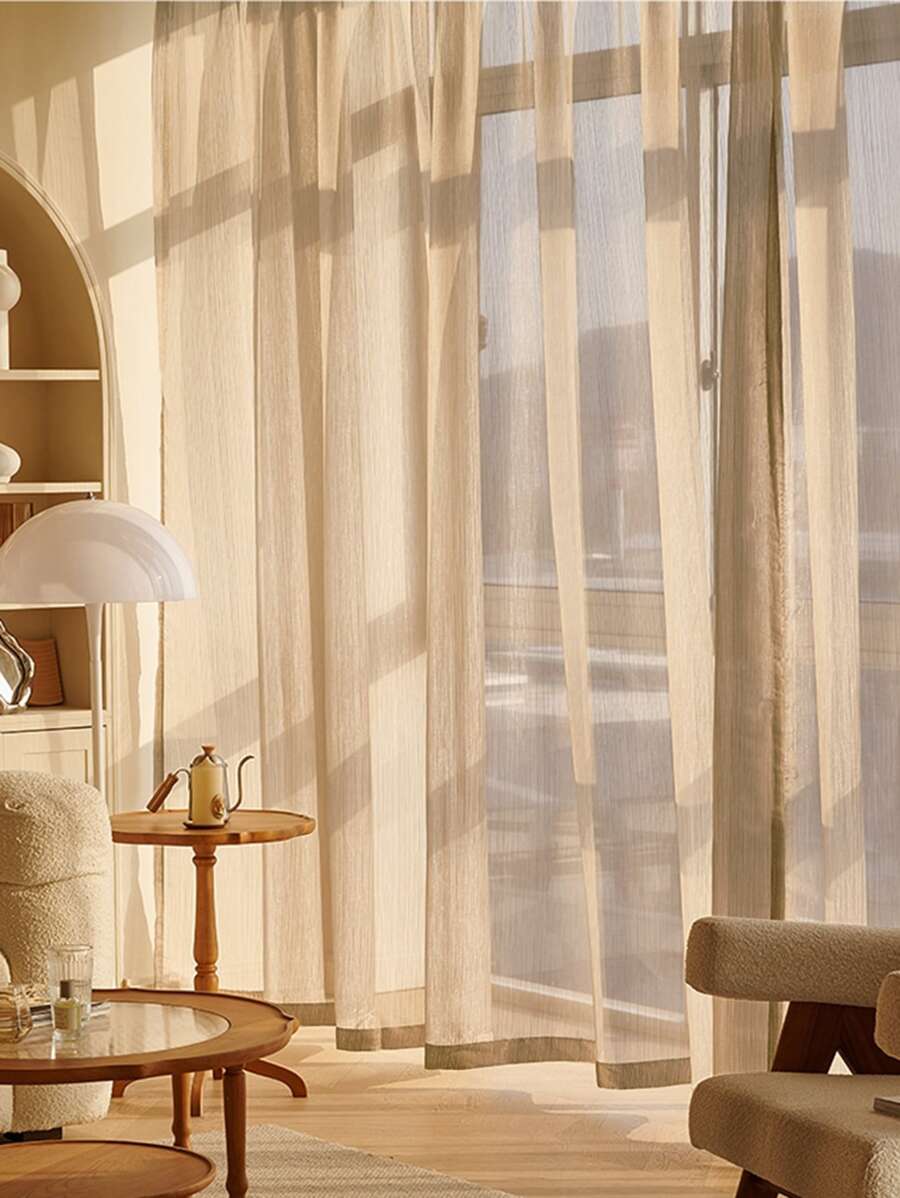 金屬亮絲單片透視窗簾 - 棕色 - 查看 1