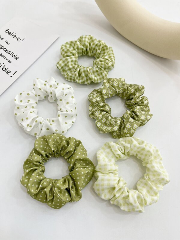 5pcs Floral & Polka Dot Print Scrunchie Boho Casual Scrunchies Hair Ties Scrunchy Hair Ties