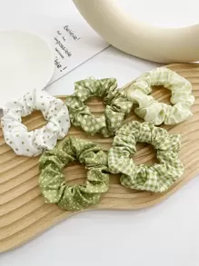 5 chiếc dây buộc tóc nữ 9cm/3.54in họa tiết chấm bi, kẻ caro, hoa lá, thời trang, đa năng, cao cấp, thanh lịch, tối giản, màu trơn, phù hợp cho các hoạt động hàng ngày, thường ngày, dự tiệc, đi làm, đi biển, kỳ nghỉ, buộc tóc đuôi ngựa, búi tóc, rửa mặt, trang điểm, phụ kiện trang phục, phụ kiện tại nhà, phòng tập thể dục, phụ kiện tóc nữ, dây chun, phụ kiện tóc tại nhà, dây buộc tóc bằng cao su. - màu xanh lá - Xem 2