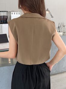 DAZY 西裝領開門襟無袖西裝外套 - 卡其色 - 查看 2