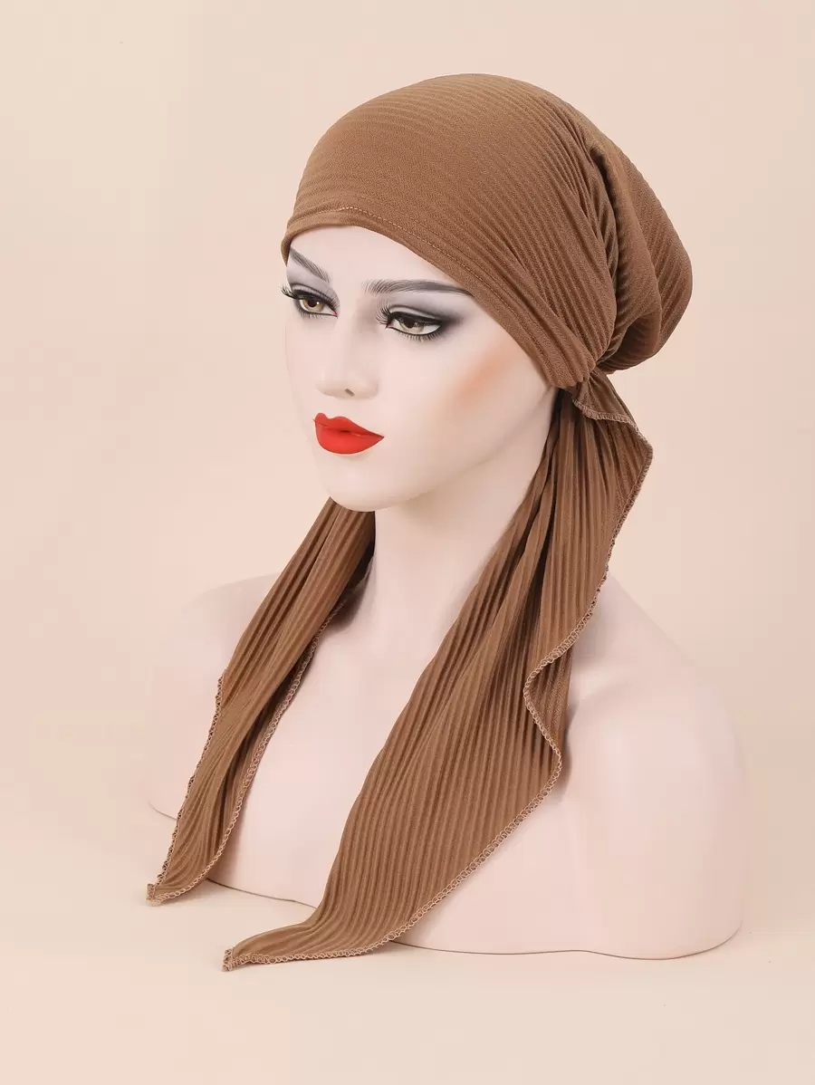 Solid Crumpled Head Wrap Bonnet Hair Bonnet Turban Hair Sleep Cap - Khaki - View 1