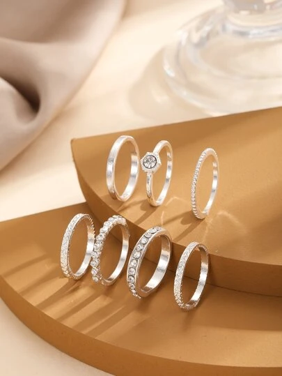 7pcs Rhinestone Decor Ring